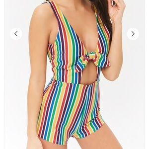 Rainbow Stripe Tie Front Romper